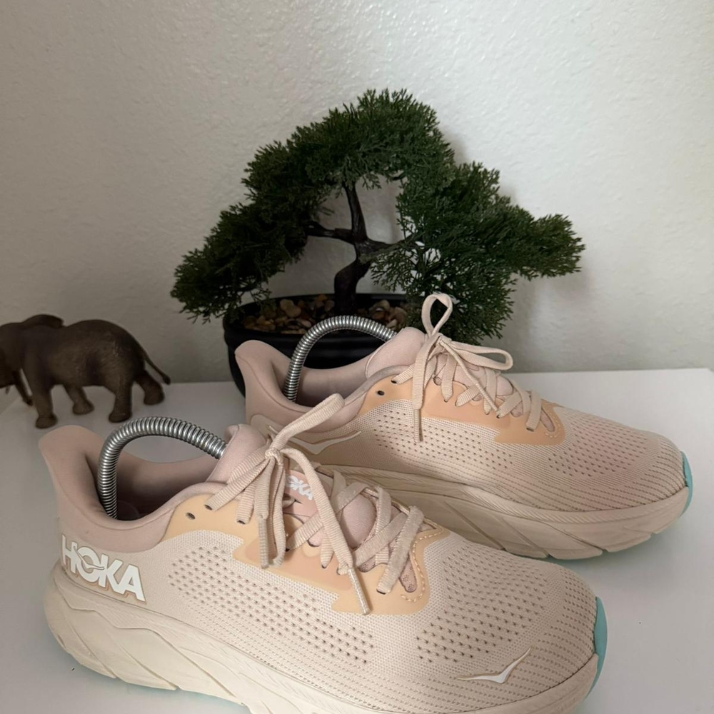 Hoka Light Pink and Teal Sneakers